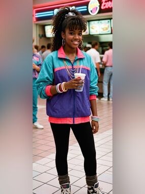 Vintage 80s Neon Color Block Windbreaker Jacket - Size L